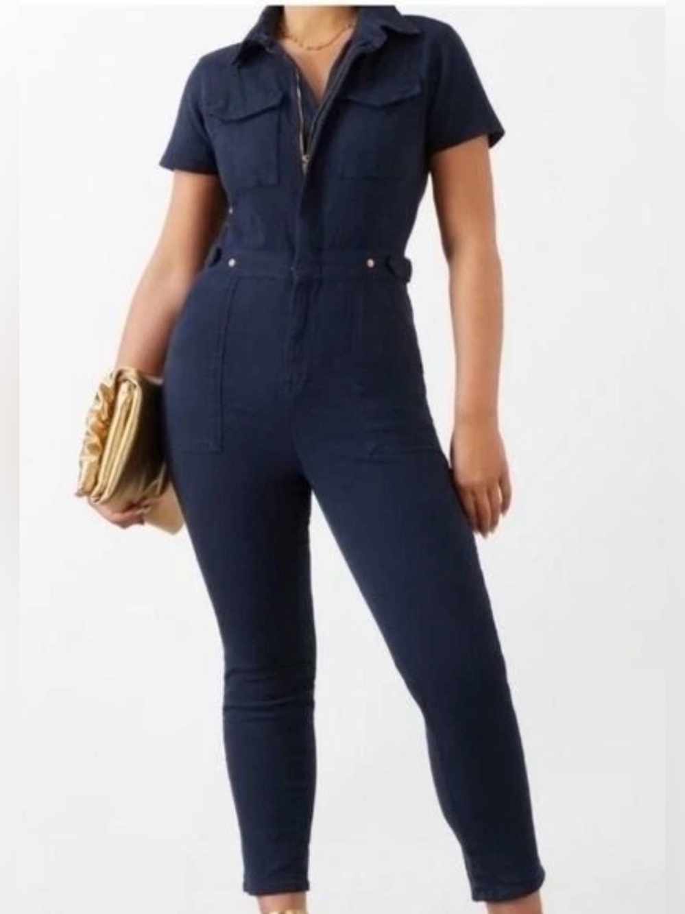 Good American Fit For Success Jumpsuit Navy Blue Rise Size 3 Large